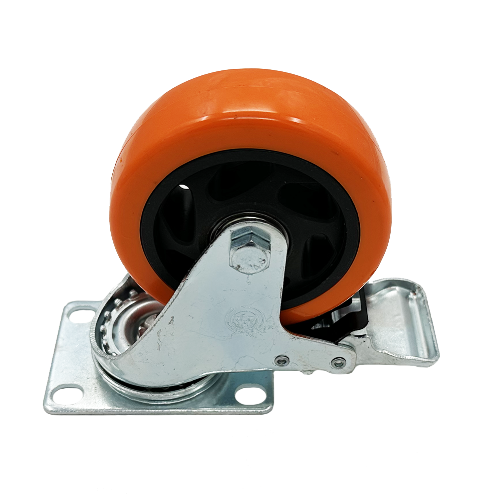 BELCASE BC-100PVC-B, колесо поворотное, с тормозом, диаметр: 100мм., оранжевое